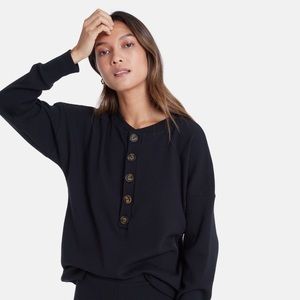 LETT Kruger Henley Black Ribbed 1/2‎ Button Up Top